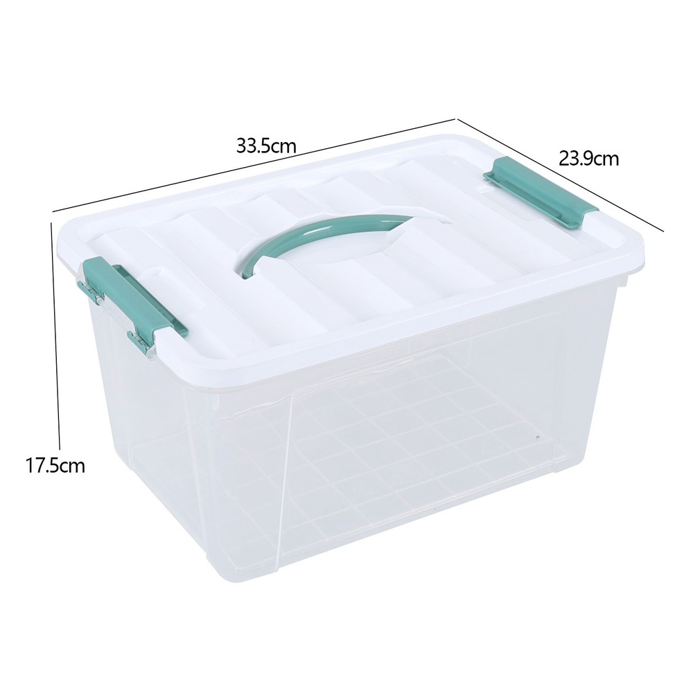 Knifefish 6-Pack Clear Plastic Storage Bins with Green Handle, 14 Quart