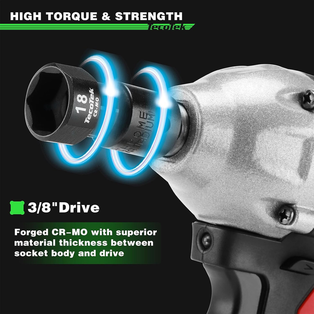 19-Piece 3/8-Inch Drive Metric Low Profile Impact Socket Set, Stubby Socket Set,