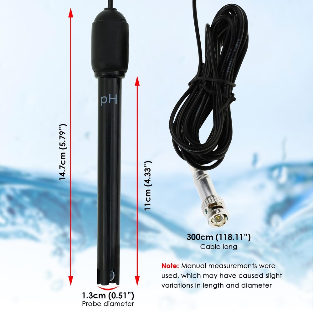 pH Electrode Probe BNC Connector 300cm Cable 014 pH Range Replacement Sensor