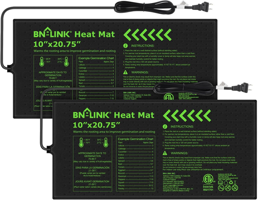 Seedling Heat Mat 10" X 20.75" - 2 Pack Waterproof Plant Heating Pads