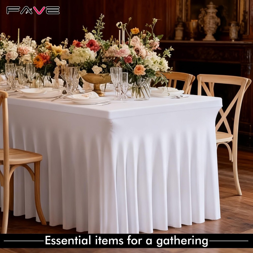 FAVE 2 Pack White Table Cloth Rectangle 6ft Table Cover Fitted Design Tables ...