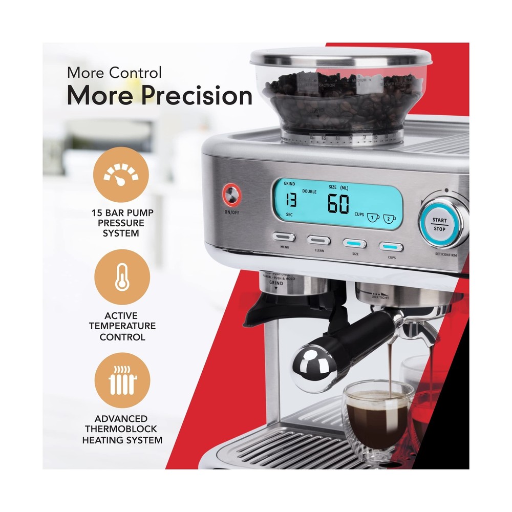 EspressoWorks Barista Pro Series Espresso Machine with Grinder, LCD Display a...
