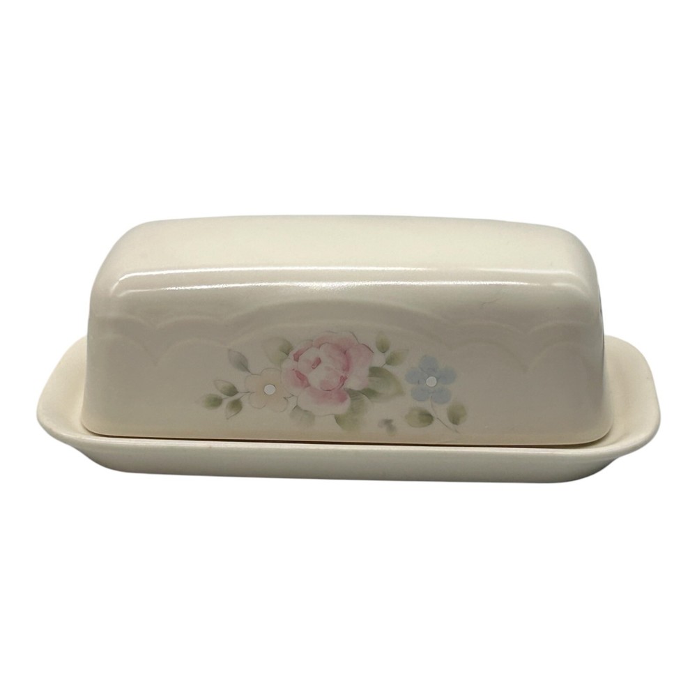 Vtg Pfaltzgraff Tea Rose Pattern Covered Stoneware Butter Dish Cottagecore Boho