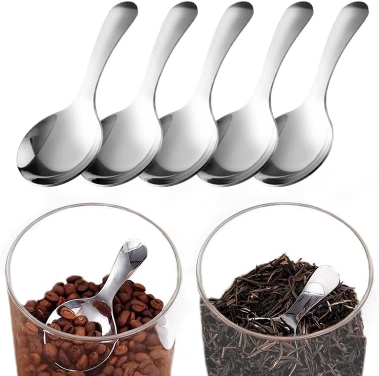 5 Pack Short Handle Scoops - Silver Mini Scoops for Canisters - Stainless Steel