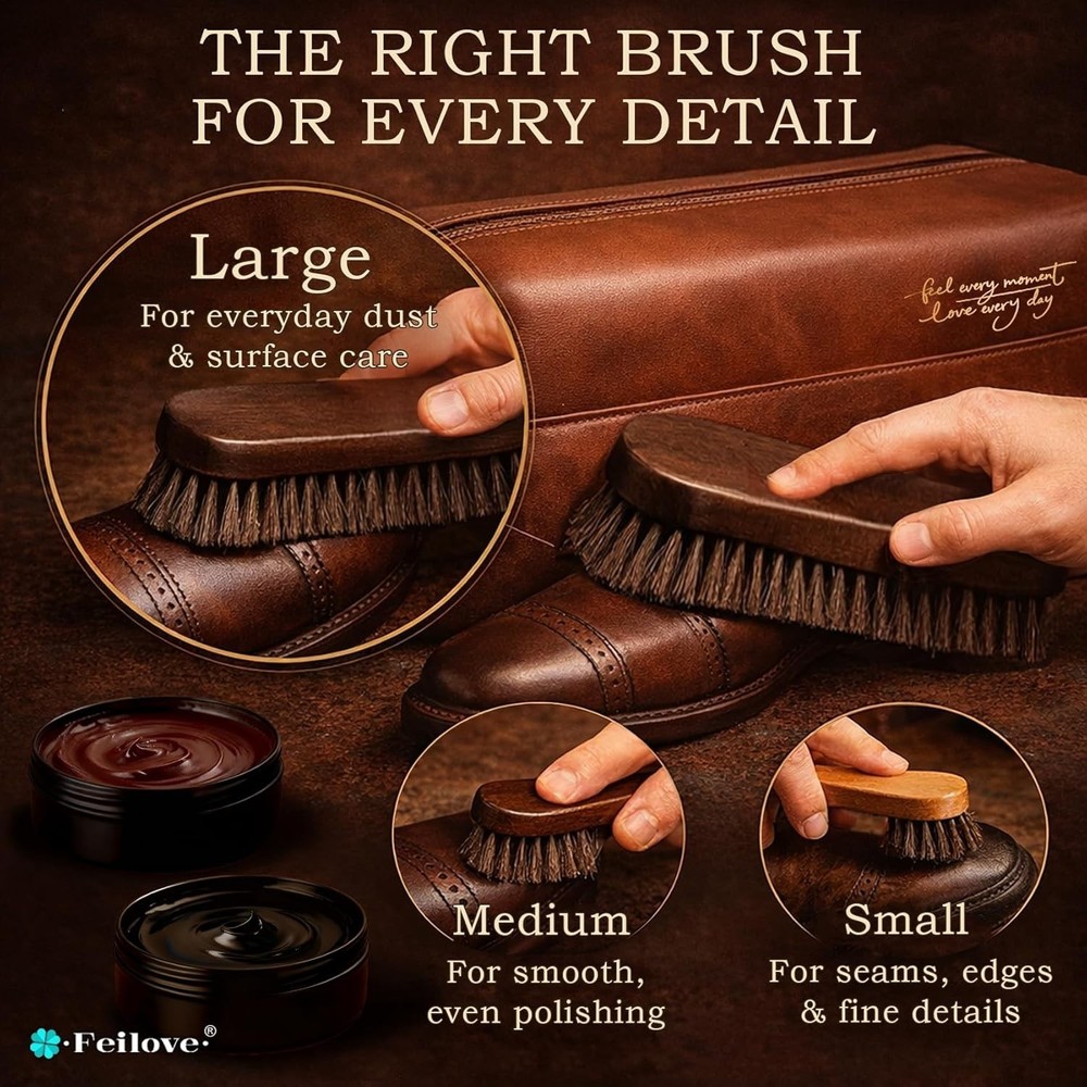 All-in-One Leather Shoe Polish Kit: 3-Step Cleaning Routine with Tools