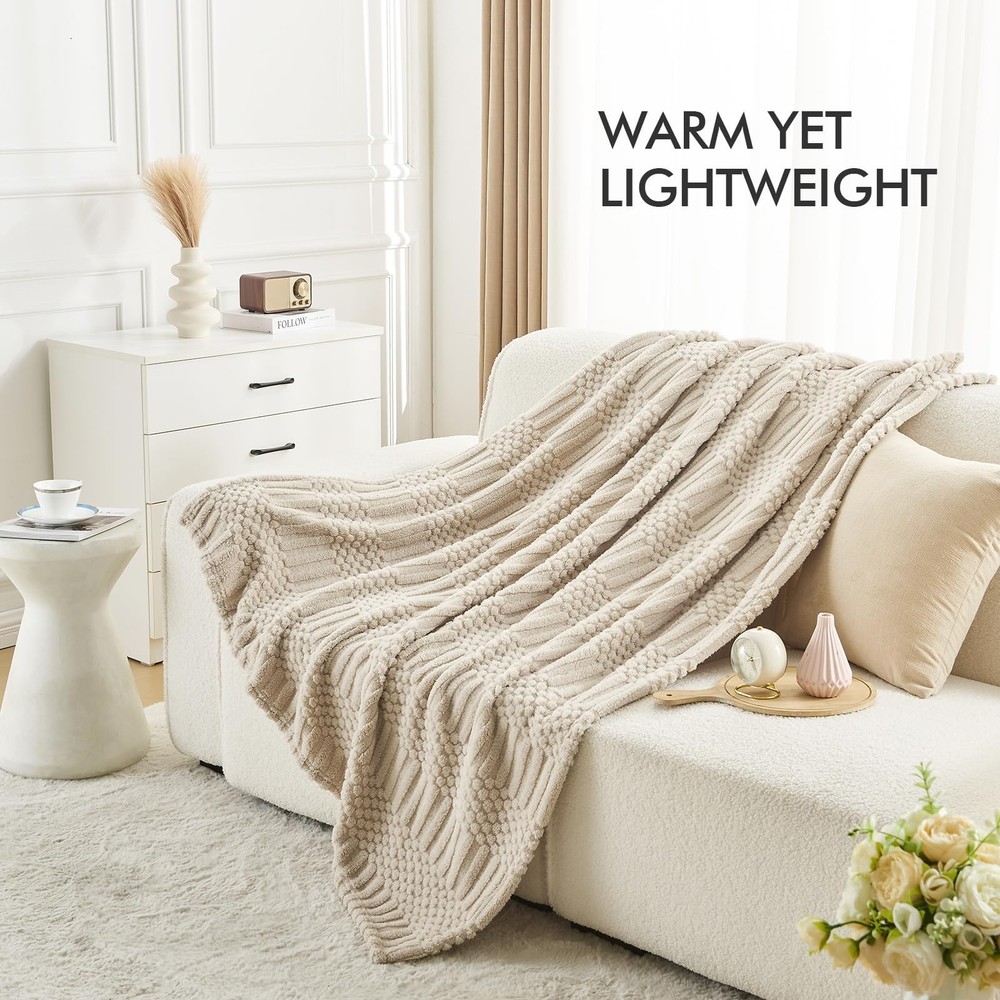 Throw Blanket for Couch-Beige Boho Throw Blanket, Tan Soft Fleece Plush Light...