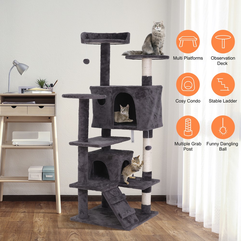 Multiple Sizes Cat Tree Tower Cats Post Plush Perch Condo Playing Activity House
