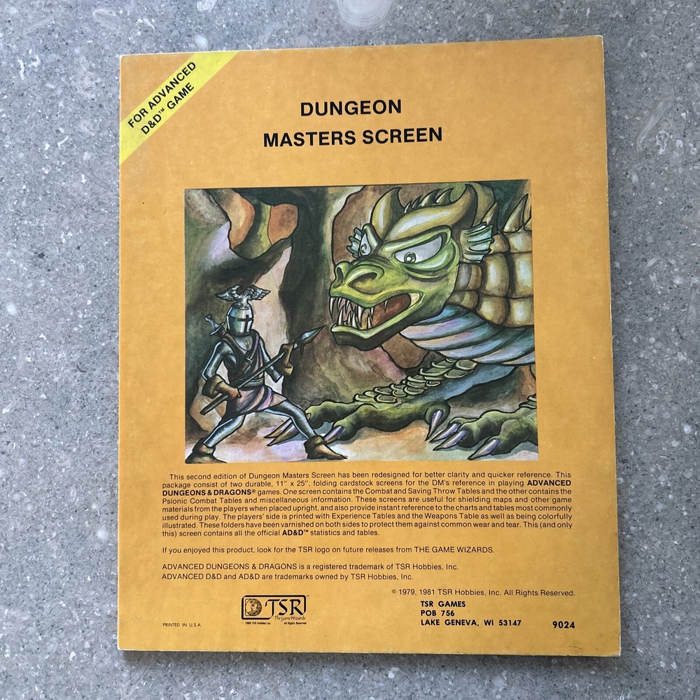 DUNGEON MASTERS SCREEN AD&D 9024 Advanced Dungeons Dragons TSR 1979