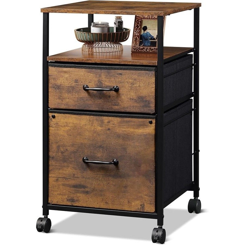 Rolling File Cabinet Office Storage W/ Open Shelves & Drawer Organizer New