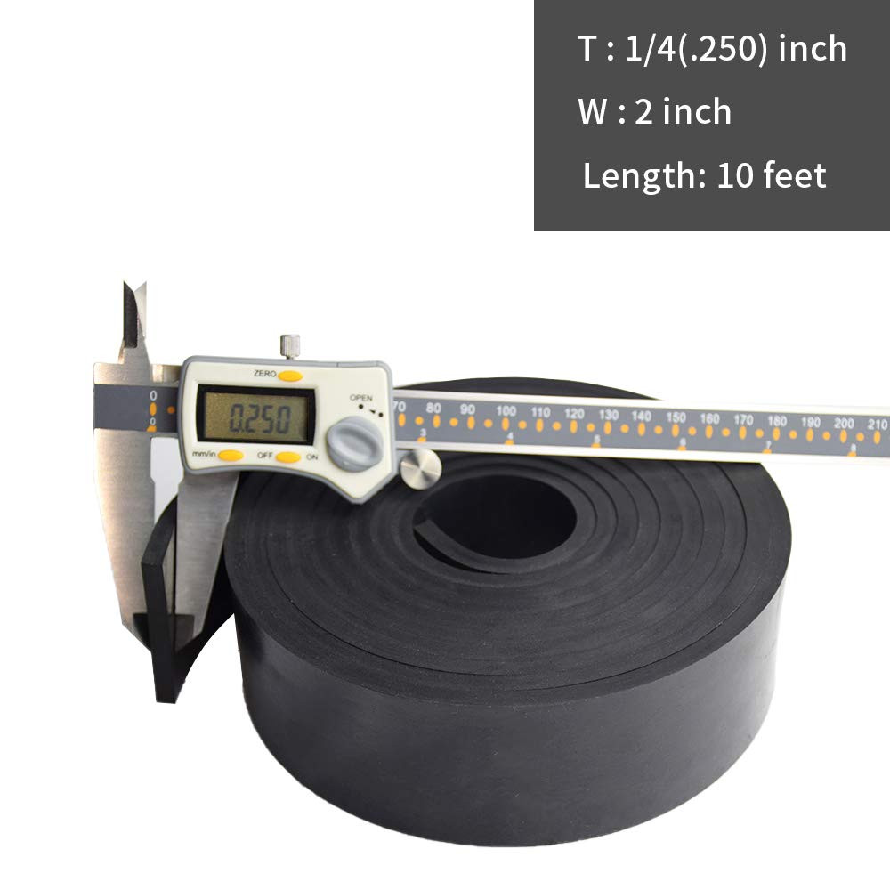 Neoprene Rubber Strips 1/4 (.250)" Thick X 2" Wide X 10' Long, Solid Rubber Roll