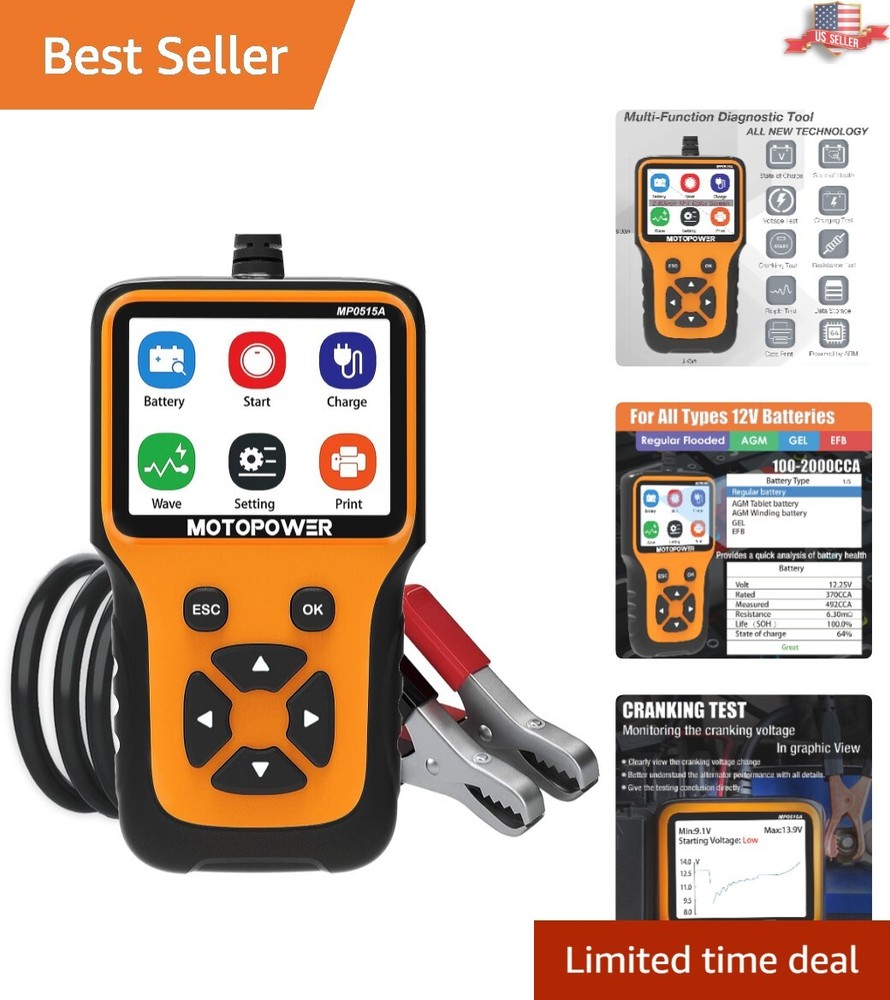 Portable 12V Car Battery Tester with LCD Display - Essential Garage Tool