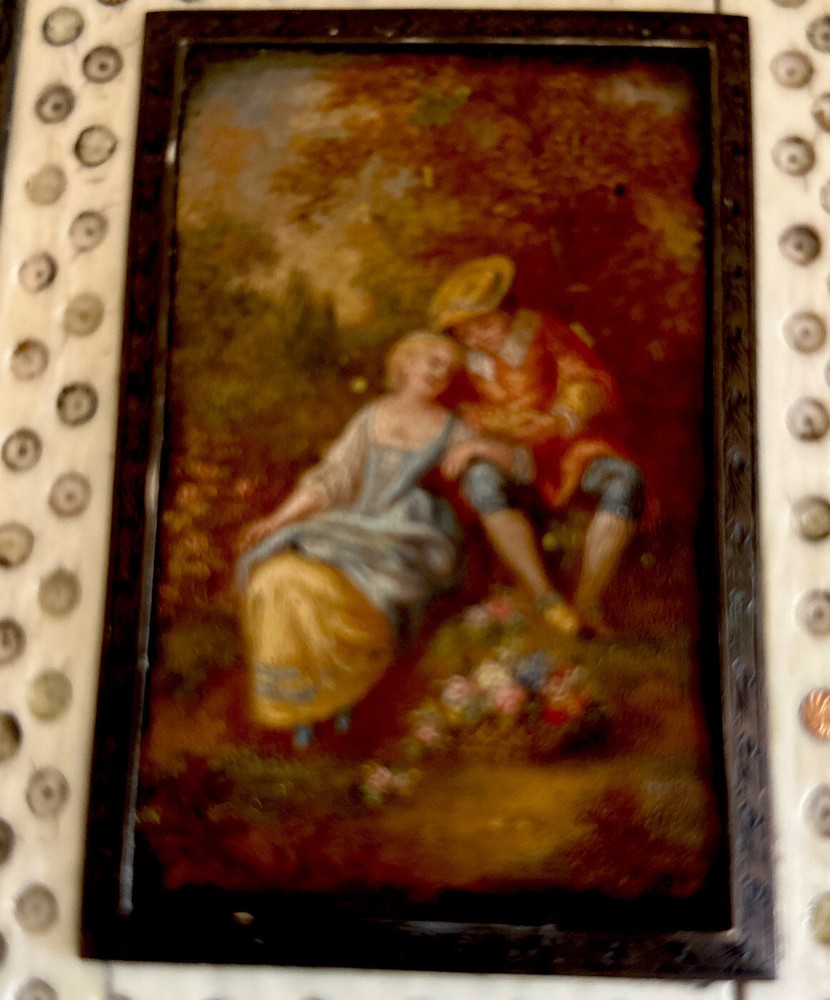 Antique Notebook, C.1850 Sterling Silver And Hand painted Miniatures