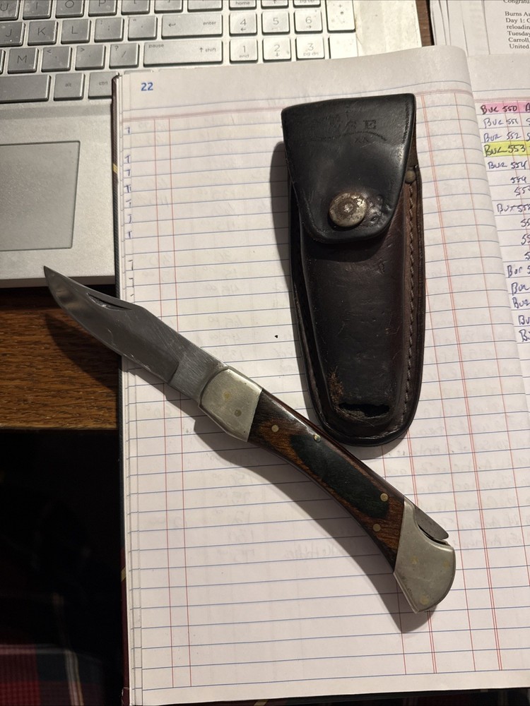 Vintage Lockback Knife With Leather Sheath