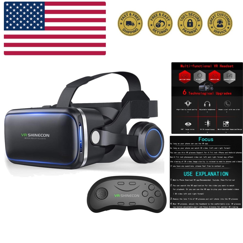 VR Headset with Remote Controller,HD 3D VR Glasses Virtual Reality Headset fo...