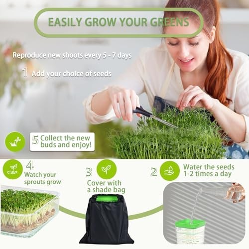 4-Tier Stackable Seed Sprouting Kit with Drain Holes & Tray - Organic Microgreen