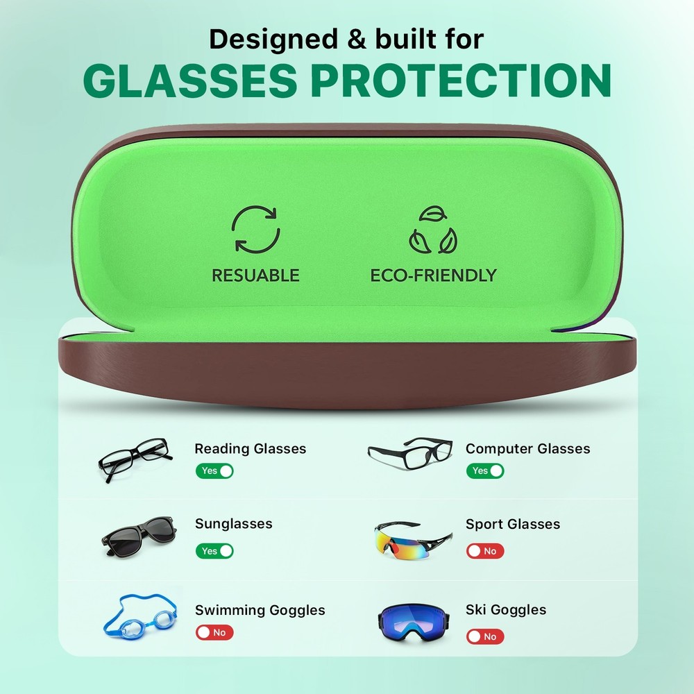 Hard Shell Glasses Case - Durable Brushed Eyeglass Holder with Microfiber Cloth