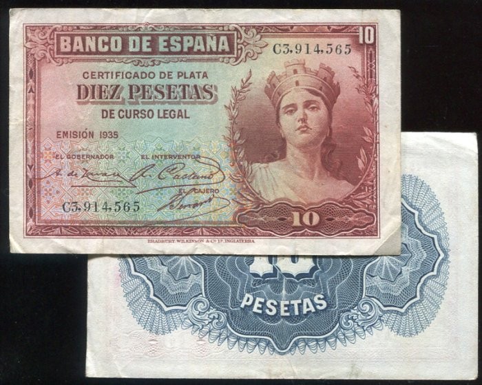 Spain  P86a , 10-PTA , 1935 , XF