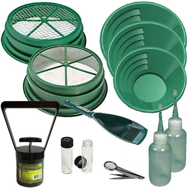 12pc Green Large Gold 1/2" & 1/8" Classifier Screen & Gold Pan Panning Kit