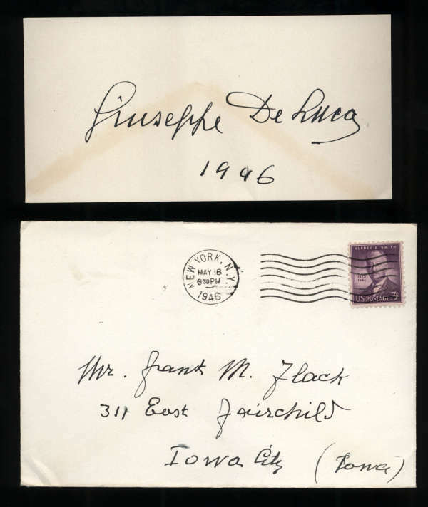 Giuseppe De Luca D.1950 Baritone Metropolitan Opera Signed 3" x 5" Index Card
