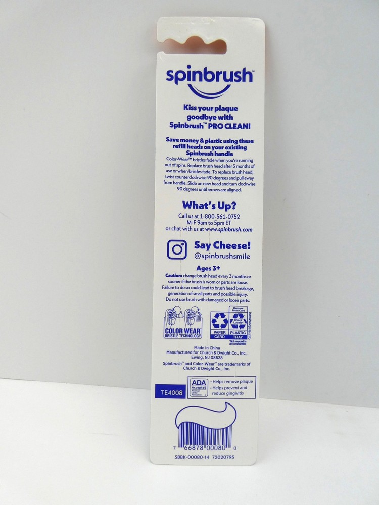 Spinbrush Pro Clean Replacement Brush Heads Soft Bristles 2-Pack