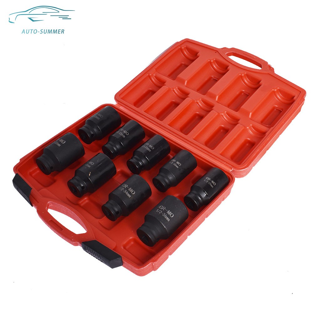 1/2" Drive Metric Axle Hub Nut Socket 9pcs 29-38mm Deep Impact Socket Tool Kit