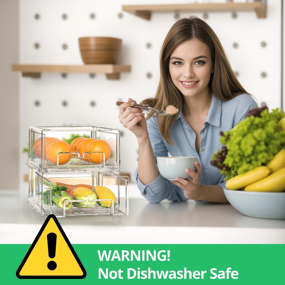 2 Pack Refrigerator Drawers - Fridge Organizer Bins Stackable Storage Drawers...