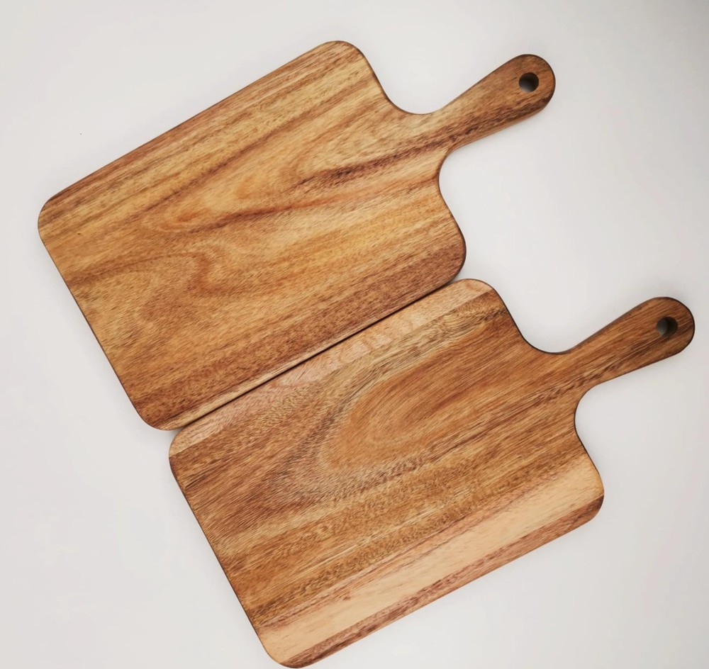 2 Pack Small Acacia Wood Cutting Board Handle 13.7x7 Inch Rectangular