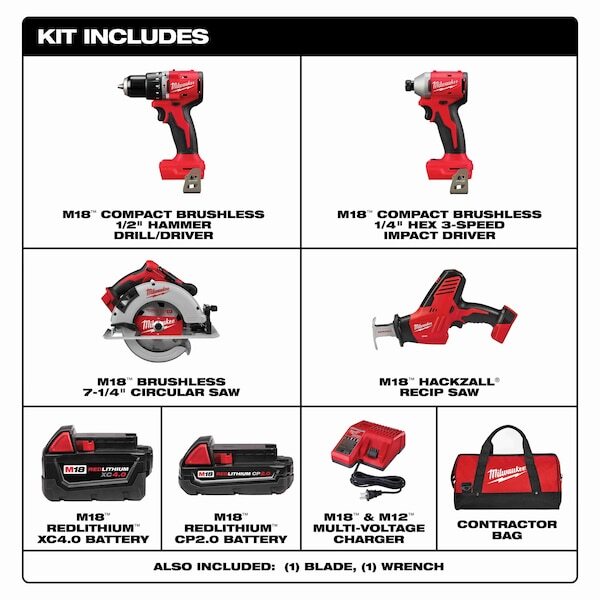 Milwaukee Tool 3693-24Cx M18 4-Tool Combo Kit