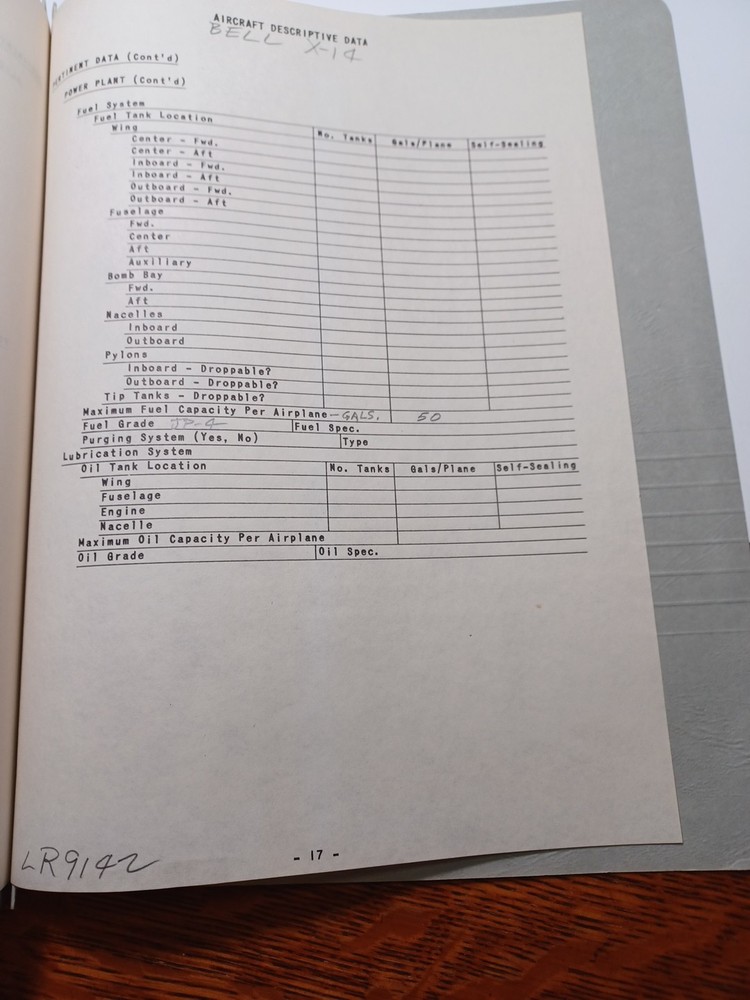 Lockheed Aircraft Bell X 14 Handwritten Informational Folder JRR47