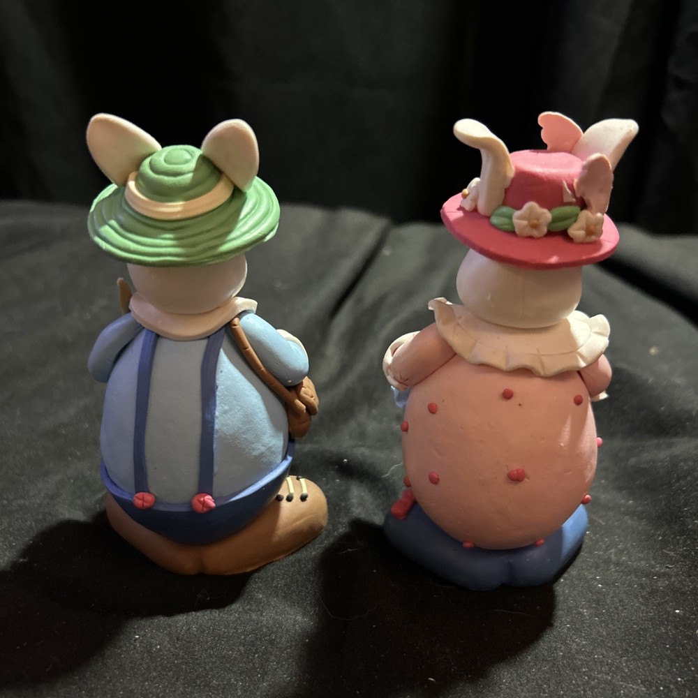 Poly Clay Easter Bunny Figurines 5” Pastel Rabbit Mr. and Mrs. Spring