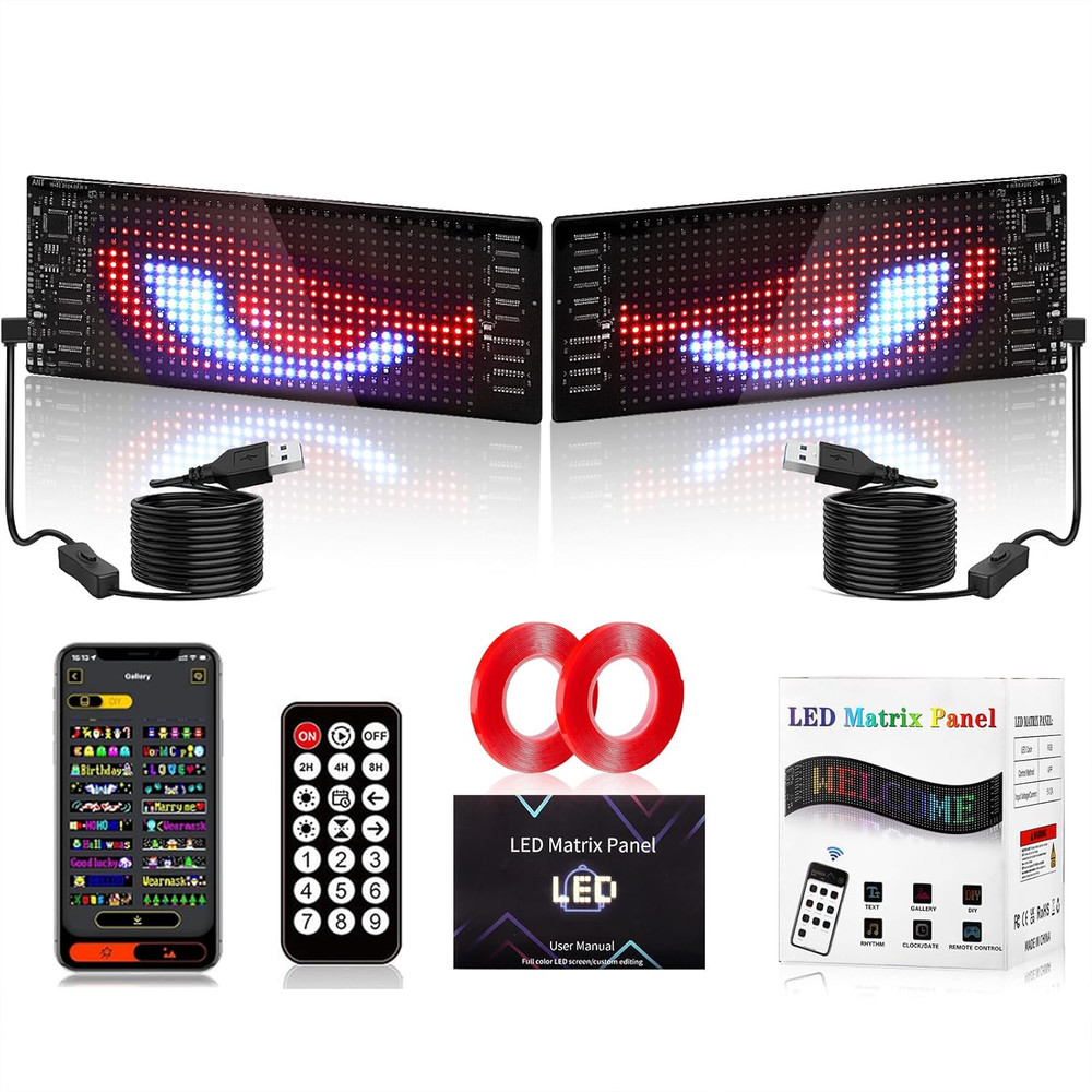 2PCS Devil Eyes Car LED Display, App Controlled 7x3” Flex Programmable Lights