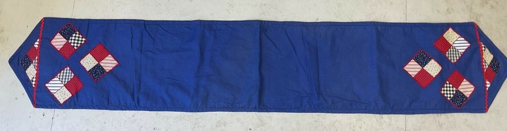 HANDMADE BLUE COUNTRY PATCHWORK TABLE RUNNER - 72"L X 12 3/4"W