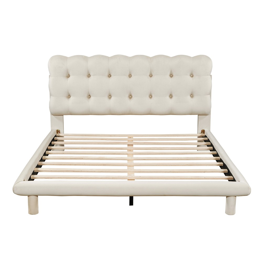 Queen Size Bed Frame Upholstered Platform Bed Frame with LED Light US