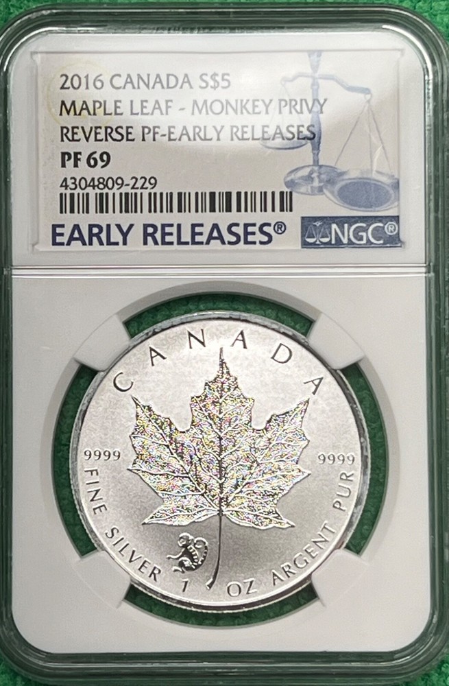 2016 Canada $5 Maple Leaf Monkey Privy Reverse Proof Early Release NGC PF 69