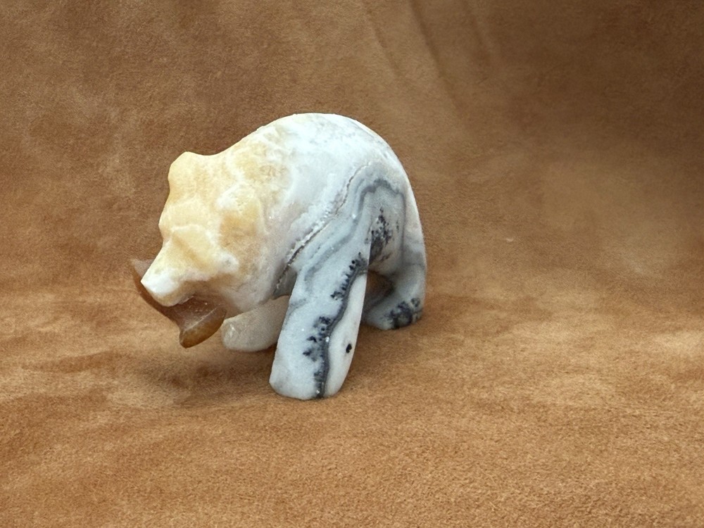 Bear Fetish Calcite with Fish