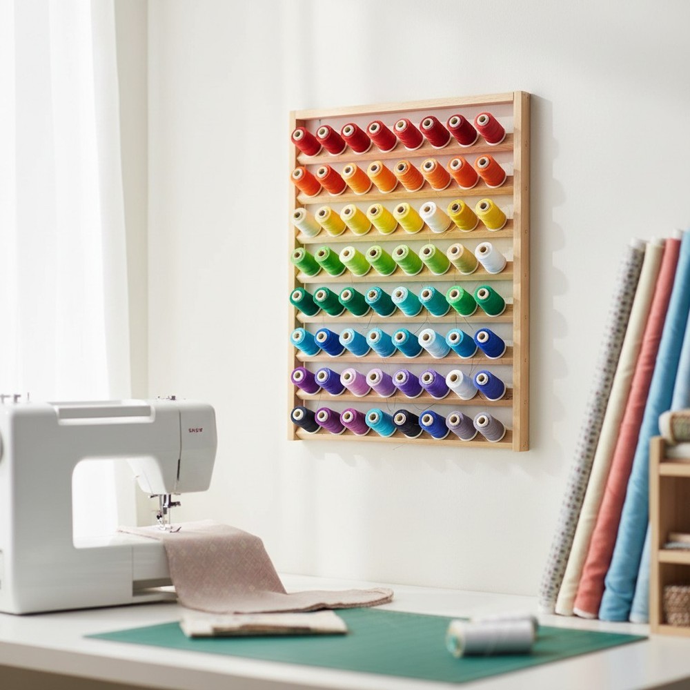 Compact 48-Spool Thread Holder: Wall-Mounted with Convenient Hanging Hooks