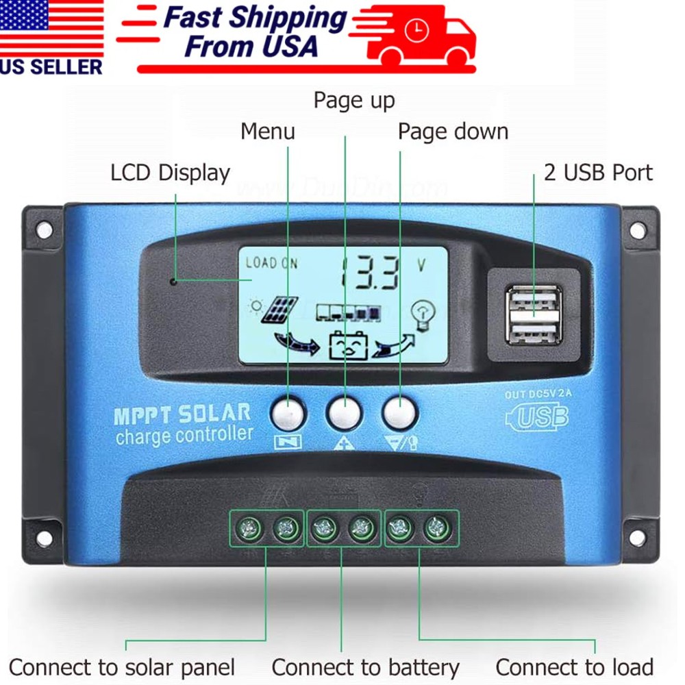MPPT 100A 12V/24V Auto Focus Tracking Solar Panel Charge Controller Regulator US