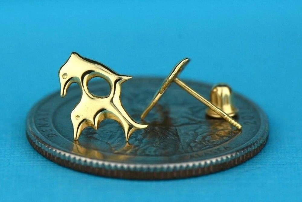 14k Yellow Gold Double Dolphin Stud Earrings