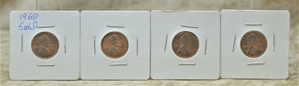 1960 SMALL D LINCOLN CENT 4 COINS Uncirculated