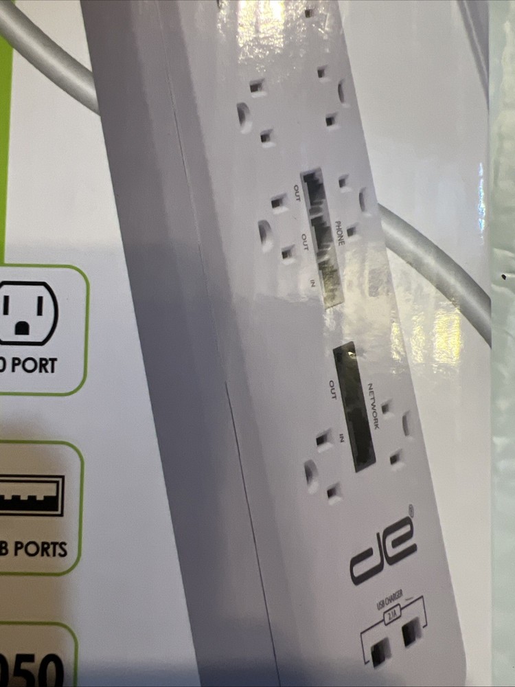 10 Outlet Surge Protector, 8 FT, White