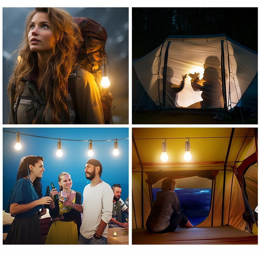 4x Solar Rechargeable Hook Camping Light Outdoor Lights 3 Light Modes Tent Light