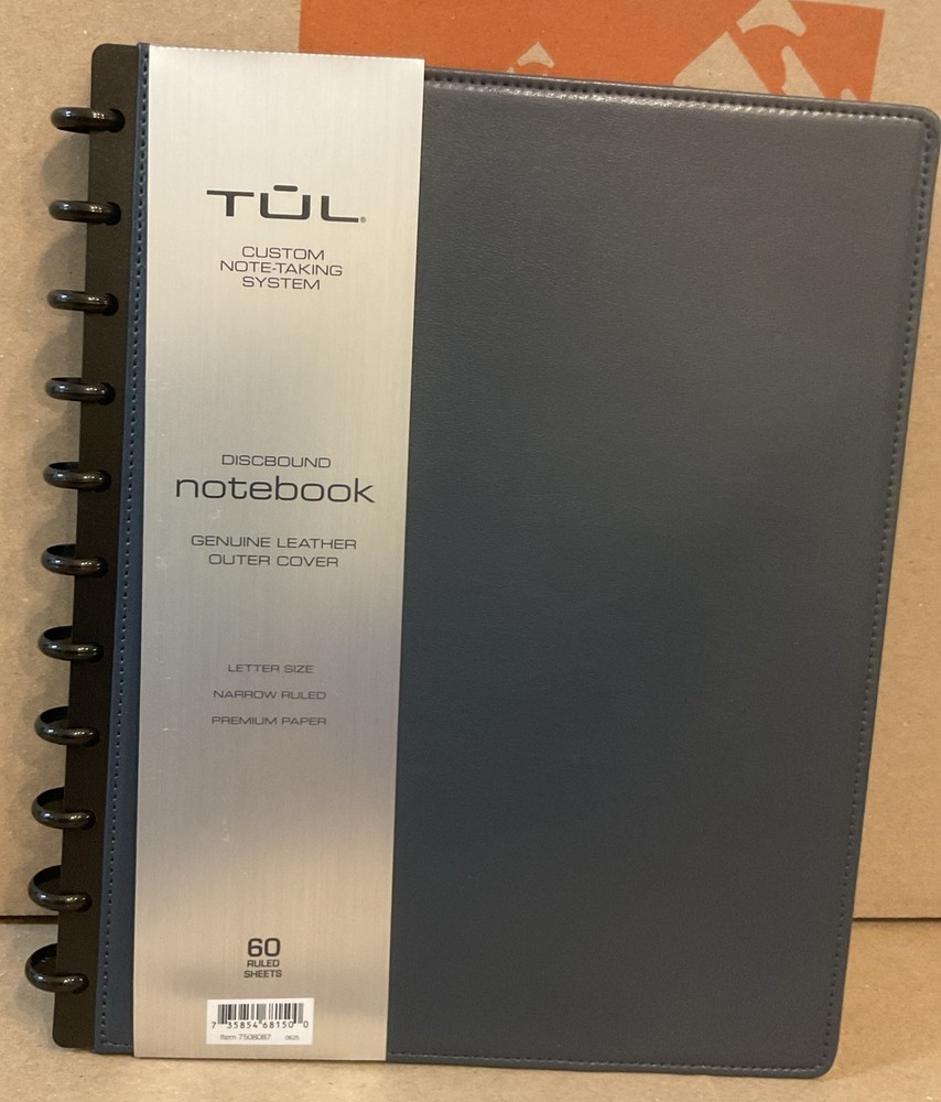 TUL Discbound Notebook, BLUE Leather Cover, Letter Size, 60 Sheet