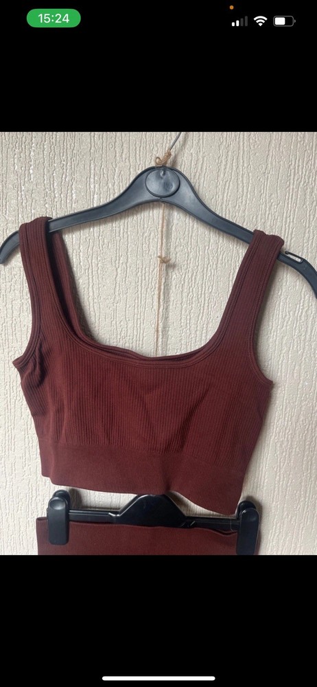brown crop top and leggings set