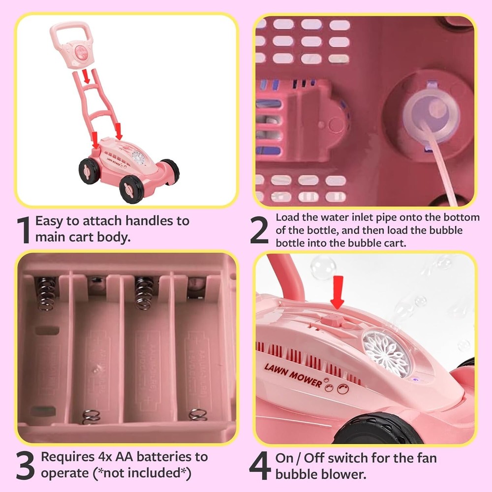 Bubble Machine Lawn Mower for Kids Bubble Blower Machine - Pink