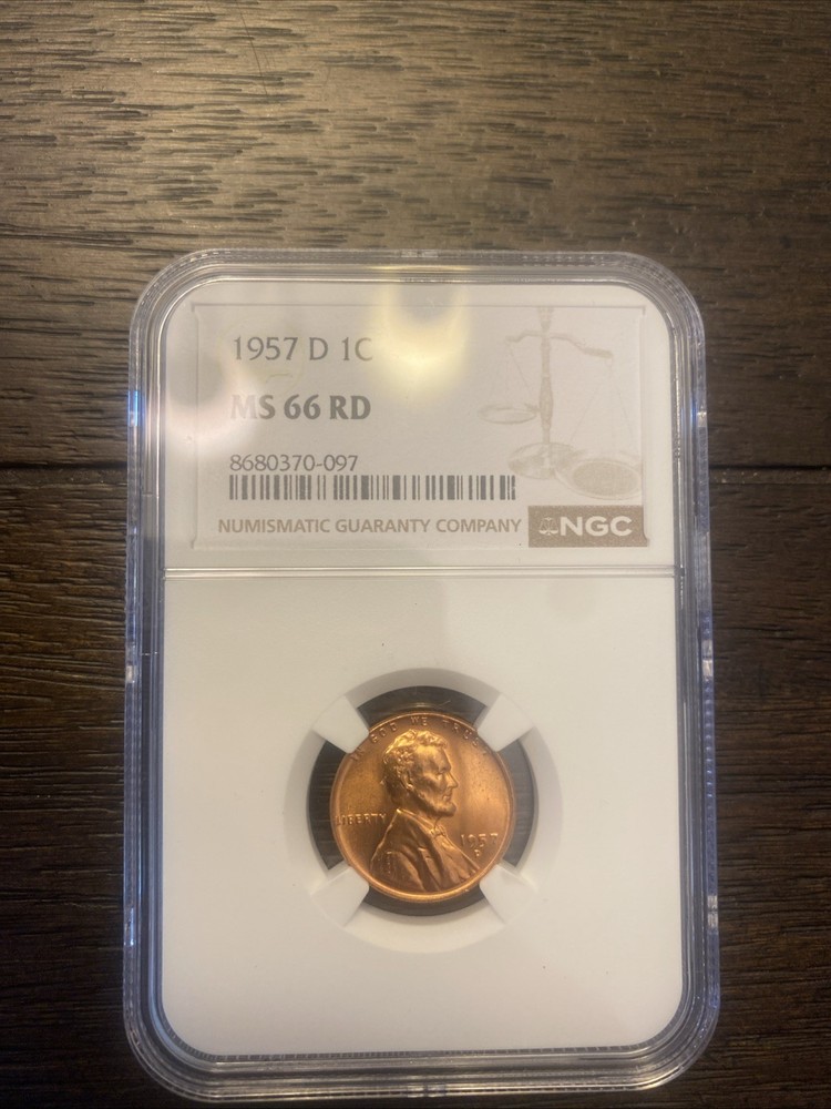1957-D Lincoln Wheat Penny, Graded, MS-66RD
