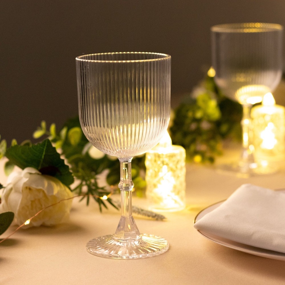 12 CLEAR Plastic Wine Glasses Vintage Ribbed Pattern Party Events Decorations