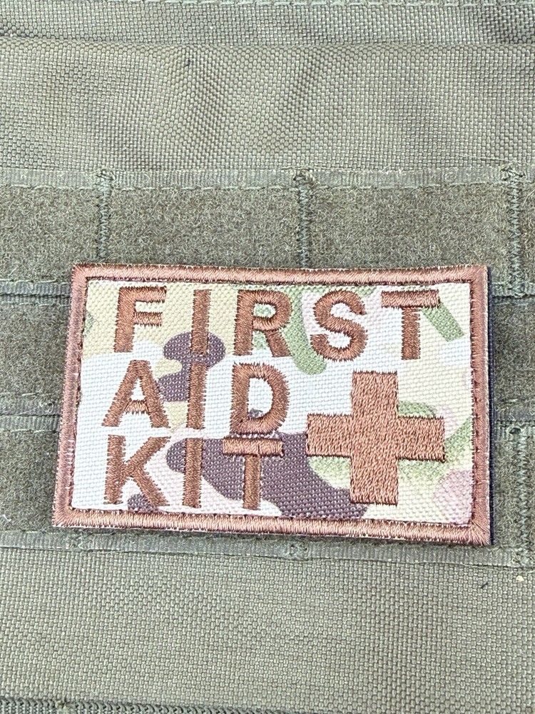 First Aid Kit Medic Logo Embroidered Tactical Patch Hook Loop Multicam