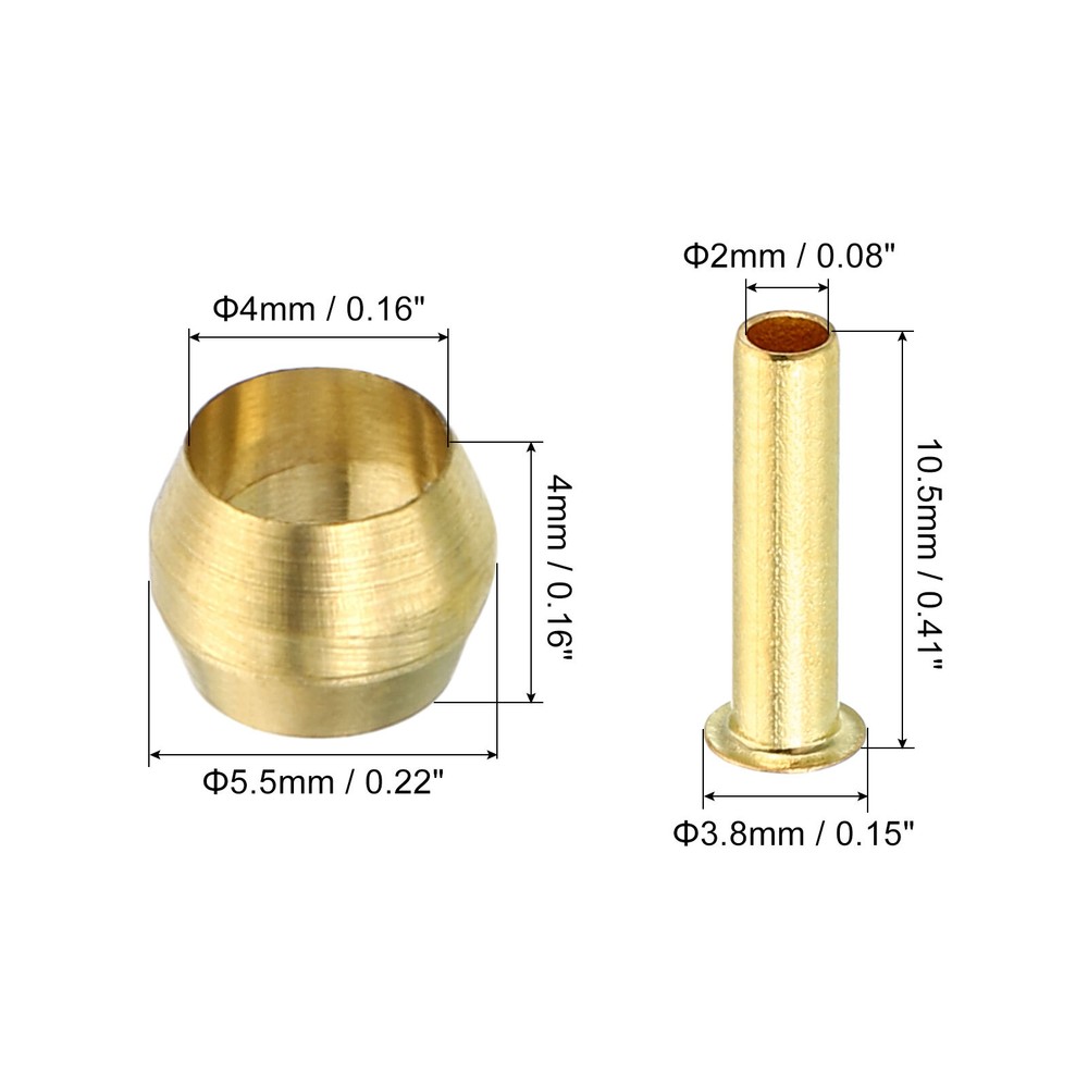 4mm Tube OD Brass Compression Sleeves Ferrules Brass Ferrule Insert Fitting Kit