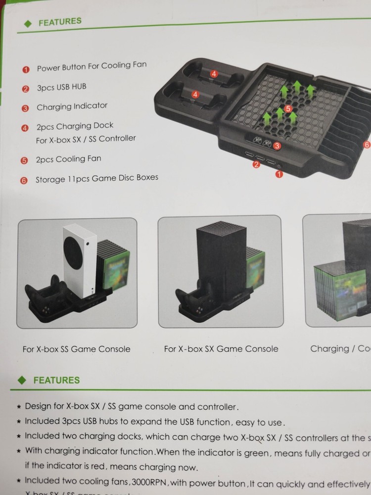 KJH Vertical Cooling and Multi Function Charging Stand for Xbox Sx/ss New