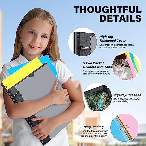 Telescoping Project Organizer 2-Pack, Refillable 3 Ring Binder 2 Pack Black